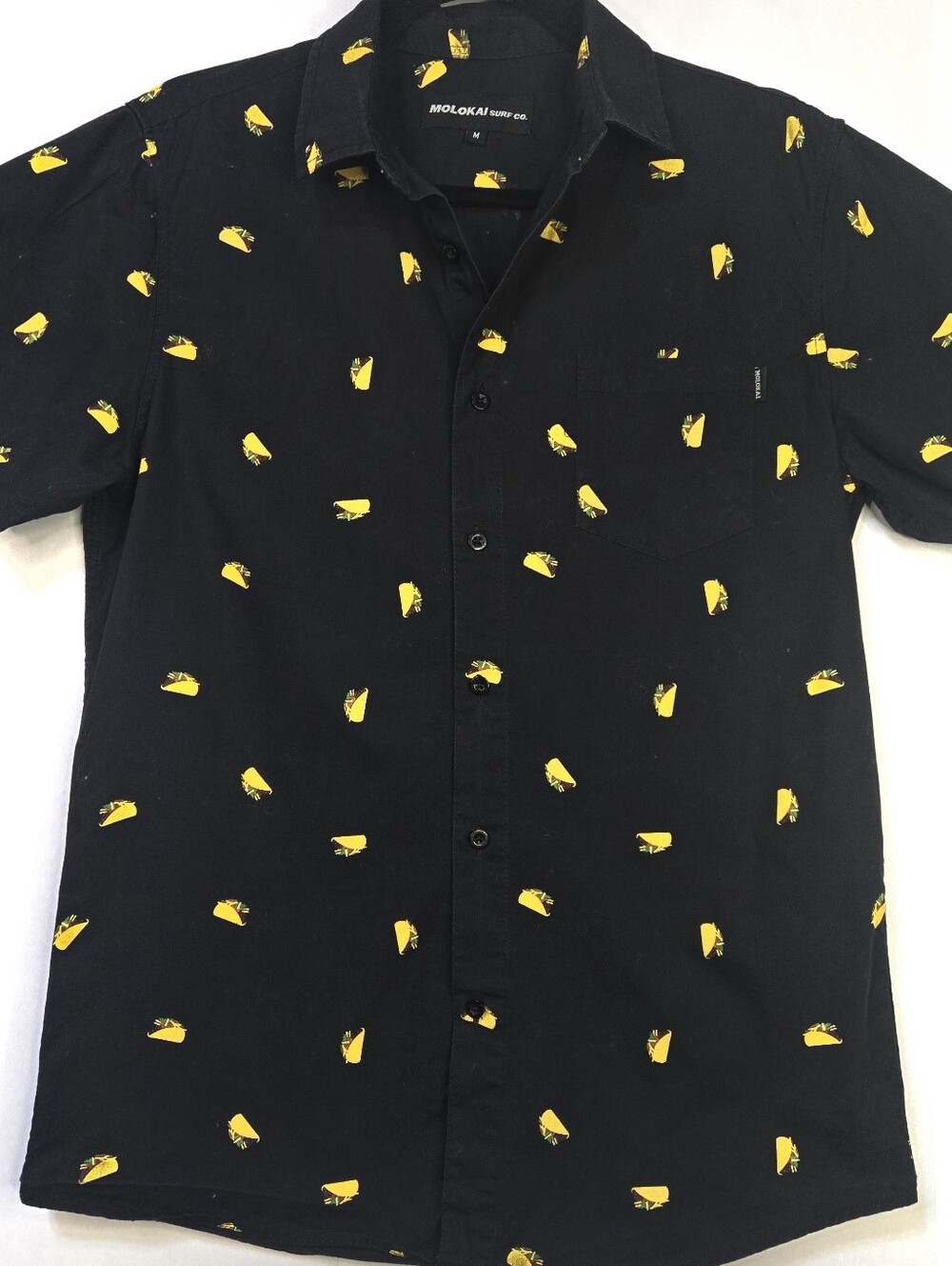 Molokai Surf Co. Youth Boys Size M Black S/Sl Button-Up Fun Taco Print Shirt